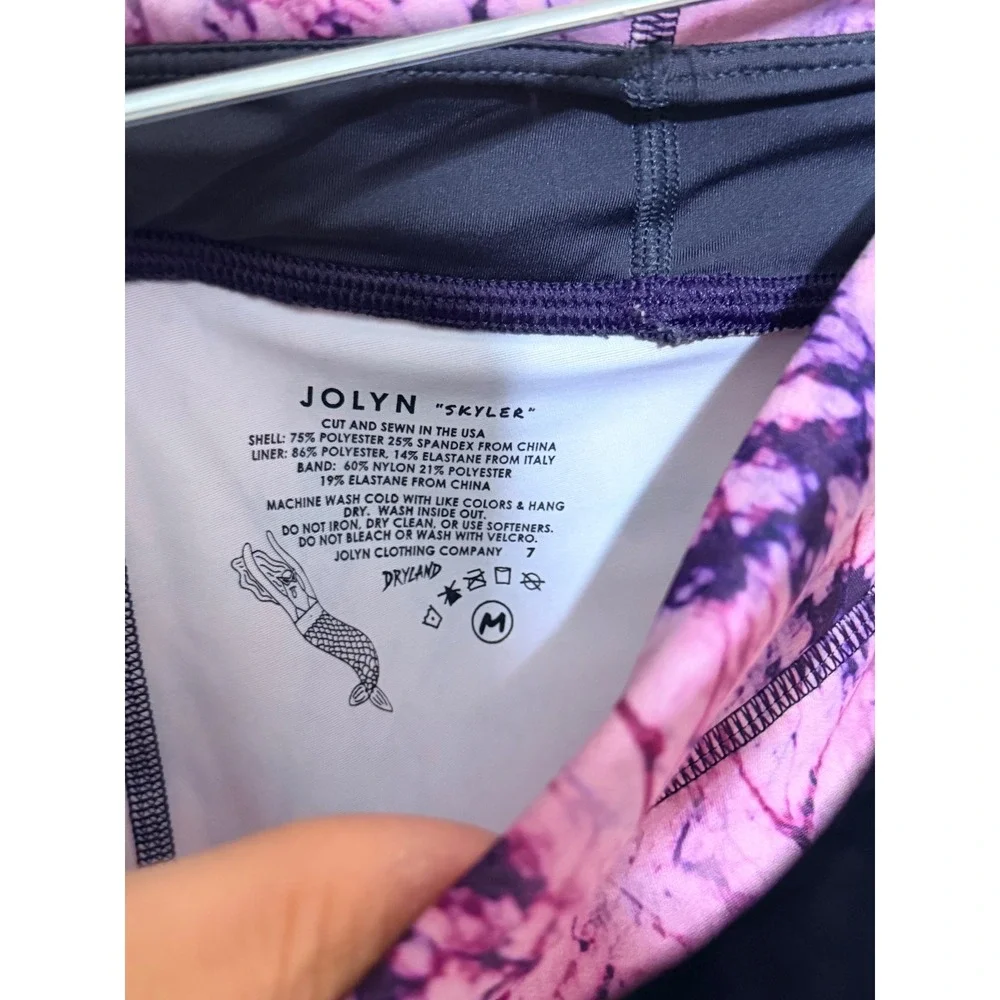 Jolyn Skyler Dryland Training Shorts Purple Tie Dye Marble Print Zipper Pocket M